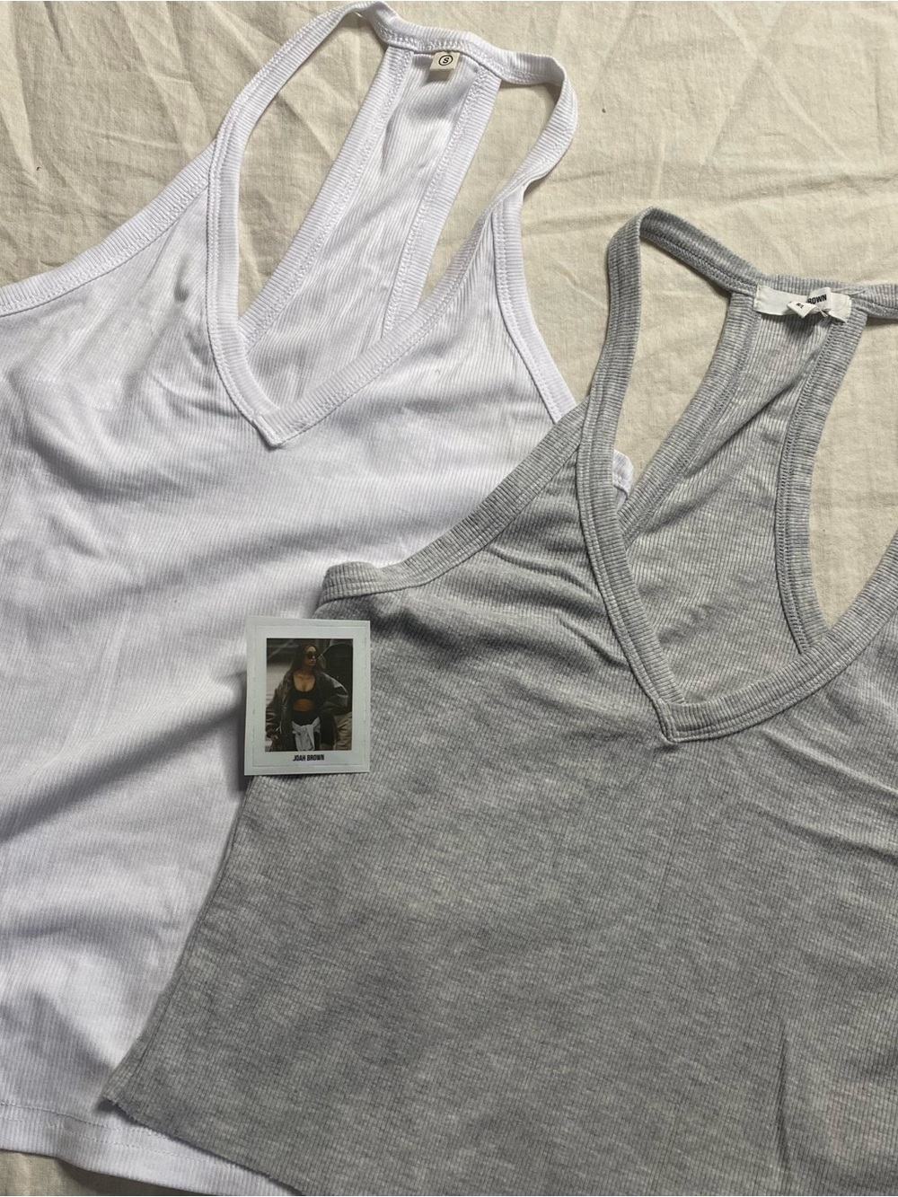 Joah Brown Women's Ribbed V-Neck Tank Top set- White & Light Gray